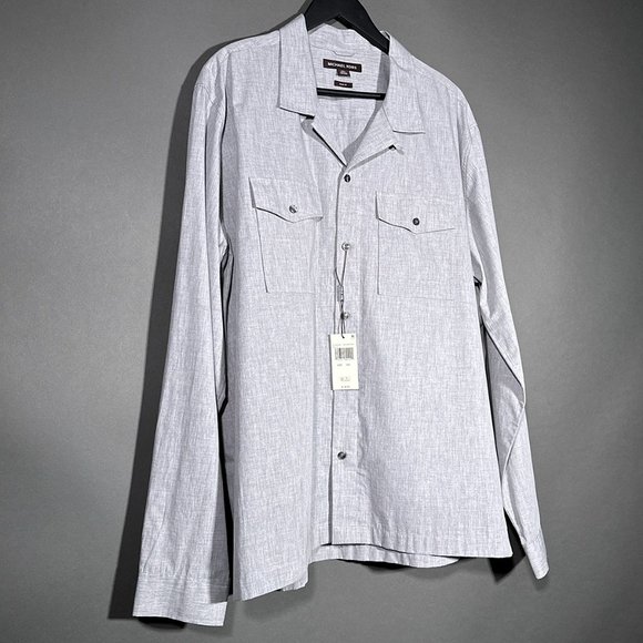 Michael Kors Slim Fit Button Up Long Sleeve‎ Heather Gray Shirt Size XXL - Picture 1 of 13